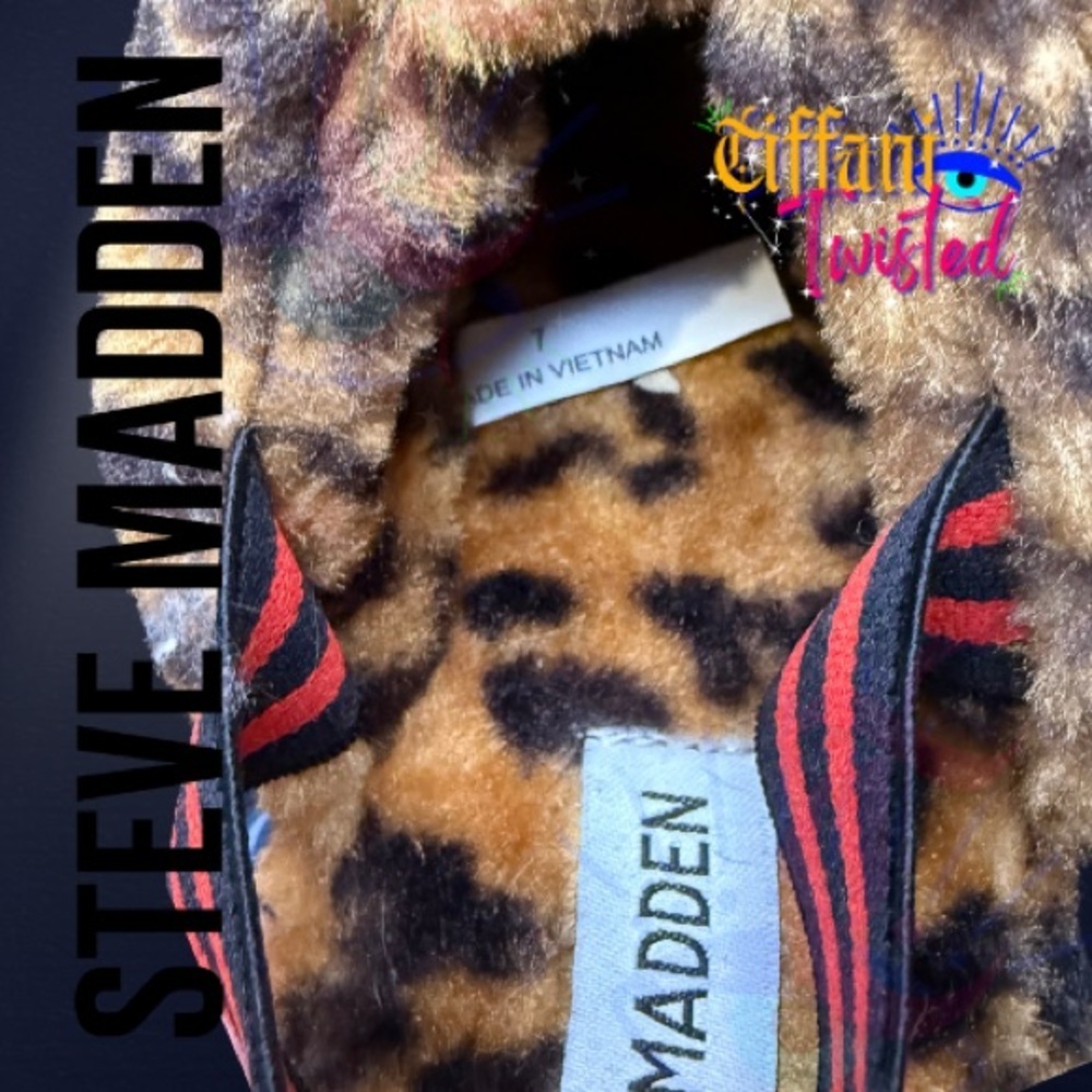 🖤 NEW Steve Madden Faux Fur Slippers | Brown & Black Leopard | Size 7 - Picture 3 of 5